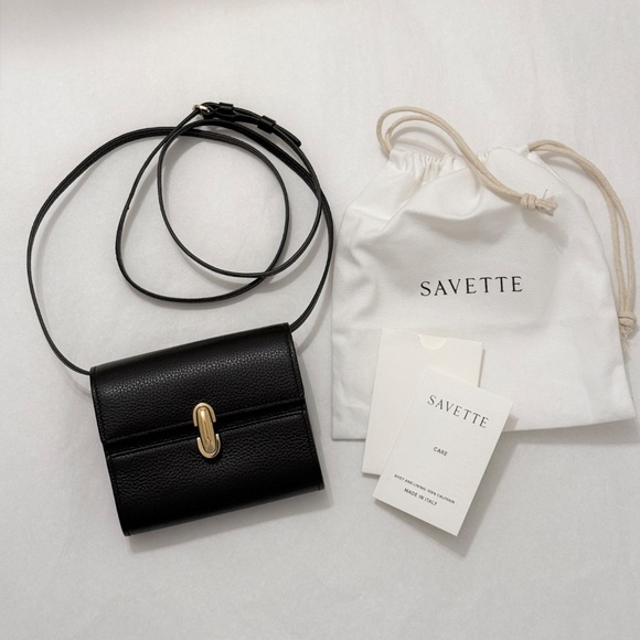 SAVETTE Symmetry Wallet Bag in Black Grained Calfskin Leather - Picture 3 of 12